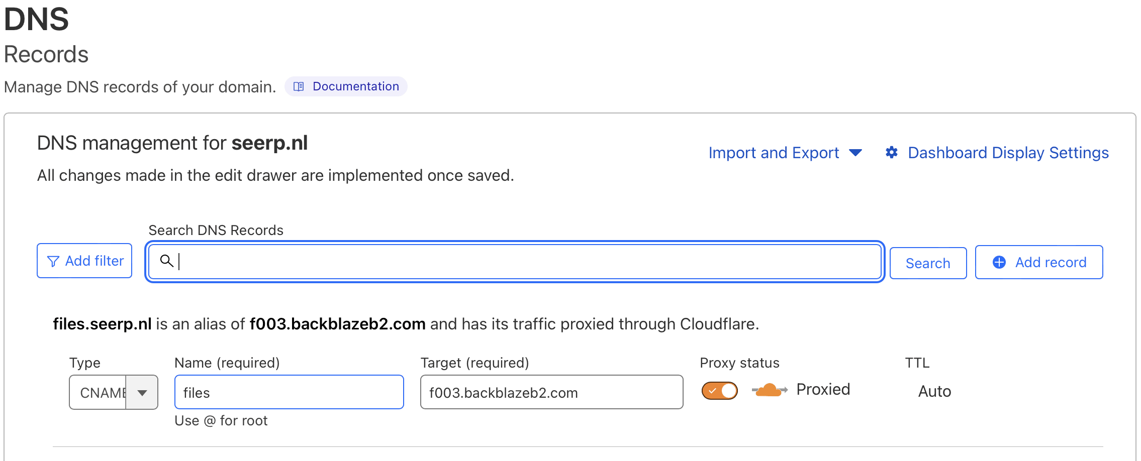 DNS settings Cloudflare subdomain