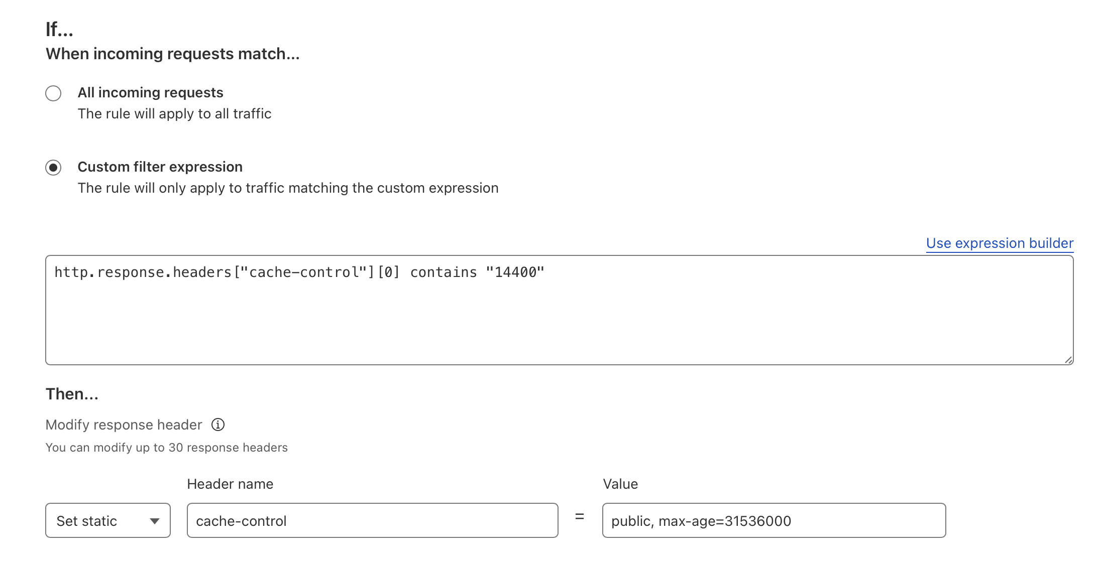 Header response modification cache control